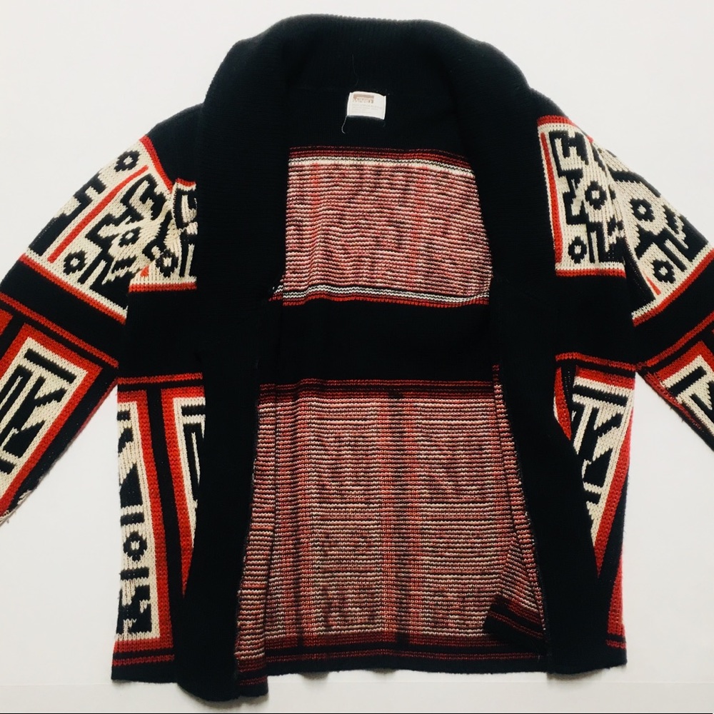 Vintage 70s Aztec style open cardigan sweater M L - Picture 5 of 5